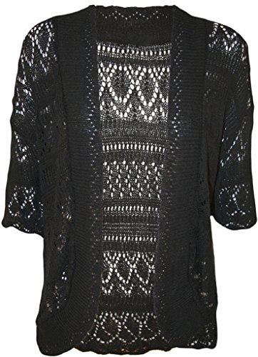 Rimi Hanger Womens Plus Size Crochet Knit Bolero Cardigan Shrug Top Black XXXL