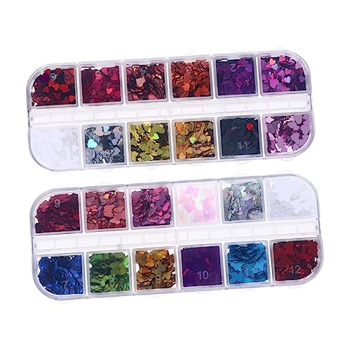 FOMIYES Heart Nail Stickers 2 Boxes Sequins Manicure Decorations for Women Easy DIY Nail Art Party Holiday Dec