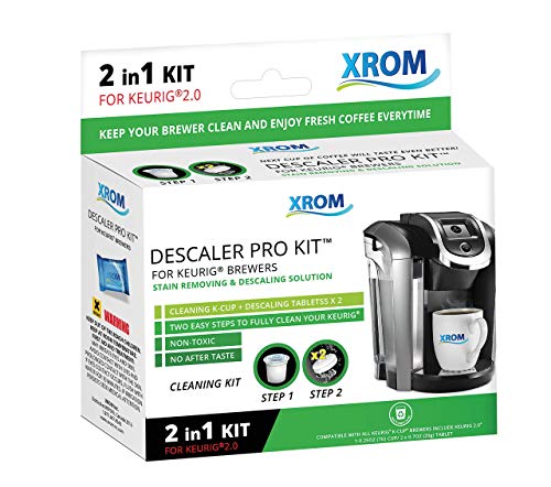 Image of XROM Professional Descaling Kit Compatible with All K-Cup Keurig 2.0 Brewers, Biodegradable, All Natural Ingredients, Full Cycle Cleaning and Descaler Solution for Keurig Coffee Makers