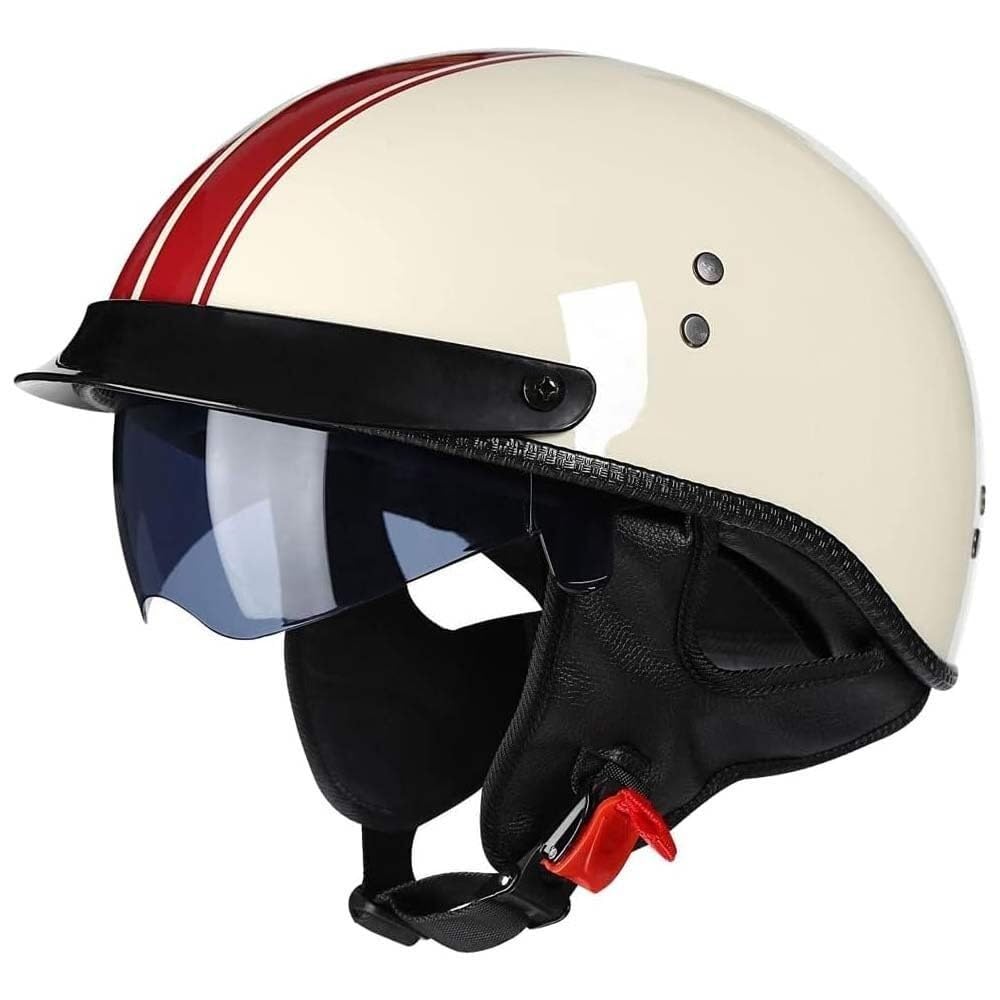 Kask motocyklowy w stylu niemieckim, retro, retro, półotwarty, kask motocyklowy z homologacją ECE, z osłoną przeciwsłoneczną i wyjmowanym wnętrzem, dla dorosłych mężczyzn, kobiet(4,XL(61-62cm))