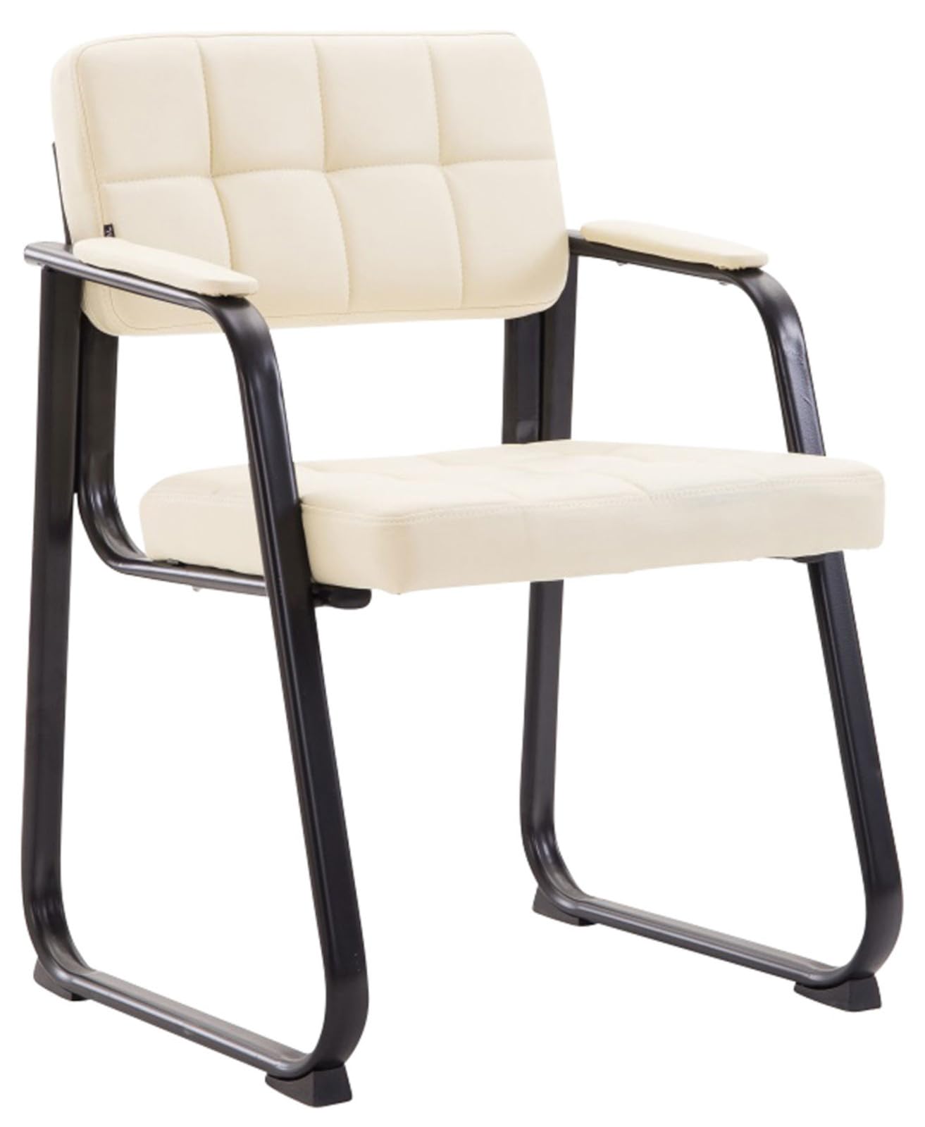 CLP Lot De 2 Chaises Canada en Similicuir I Sièges avec Piètement en Métal Noir I Accoudoirs Et Dossier Ajouré, Couleur:crème
