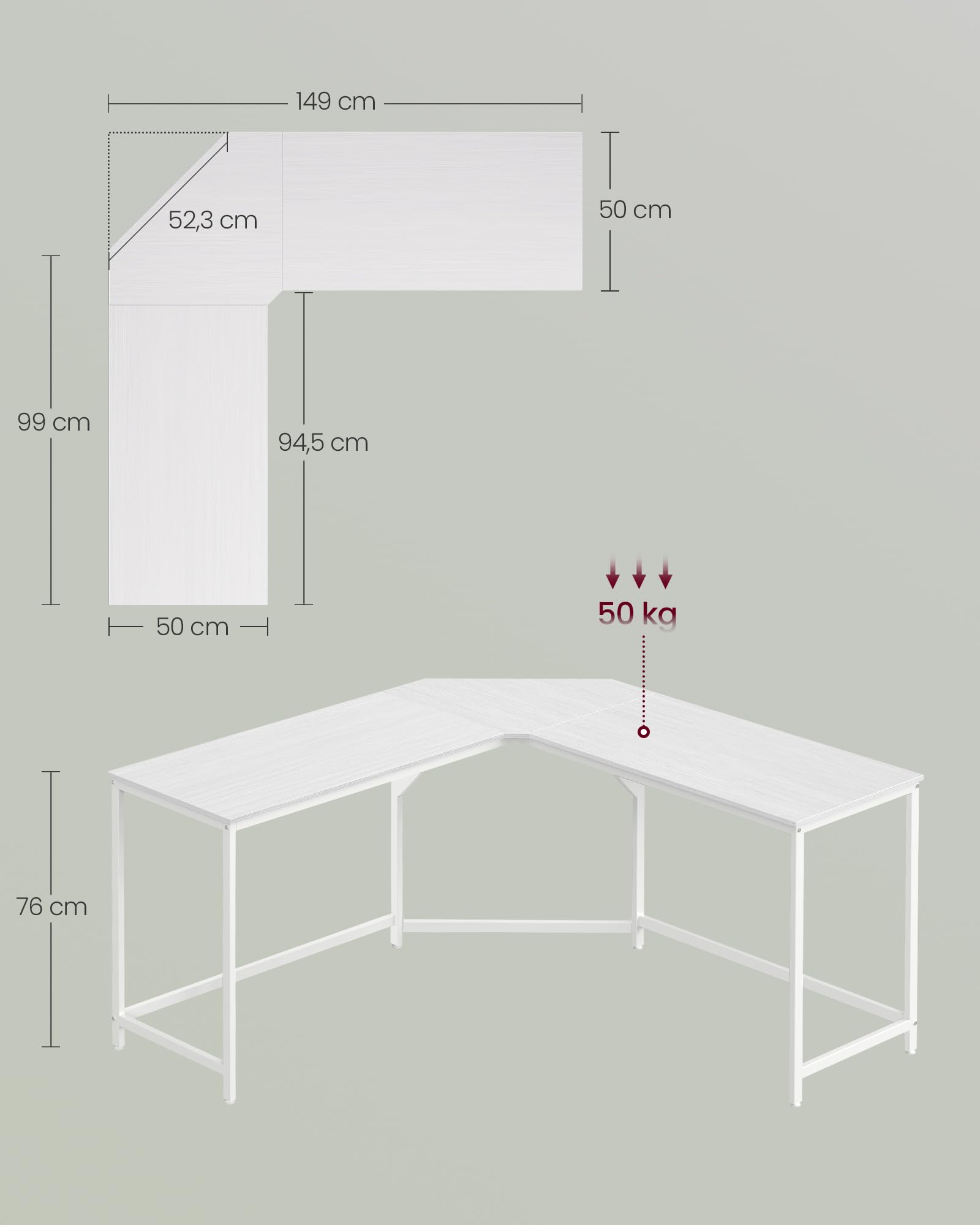 VASAGLE L-vormig hoekbureau, computergamingbureau met