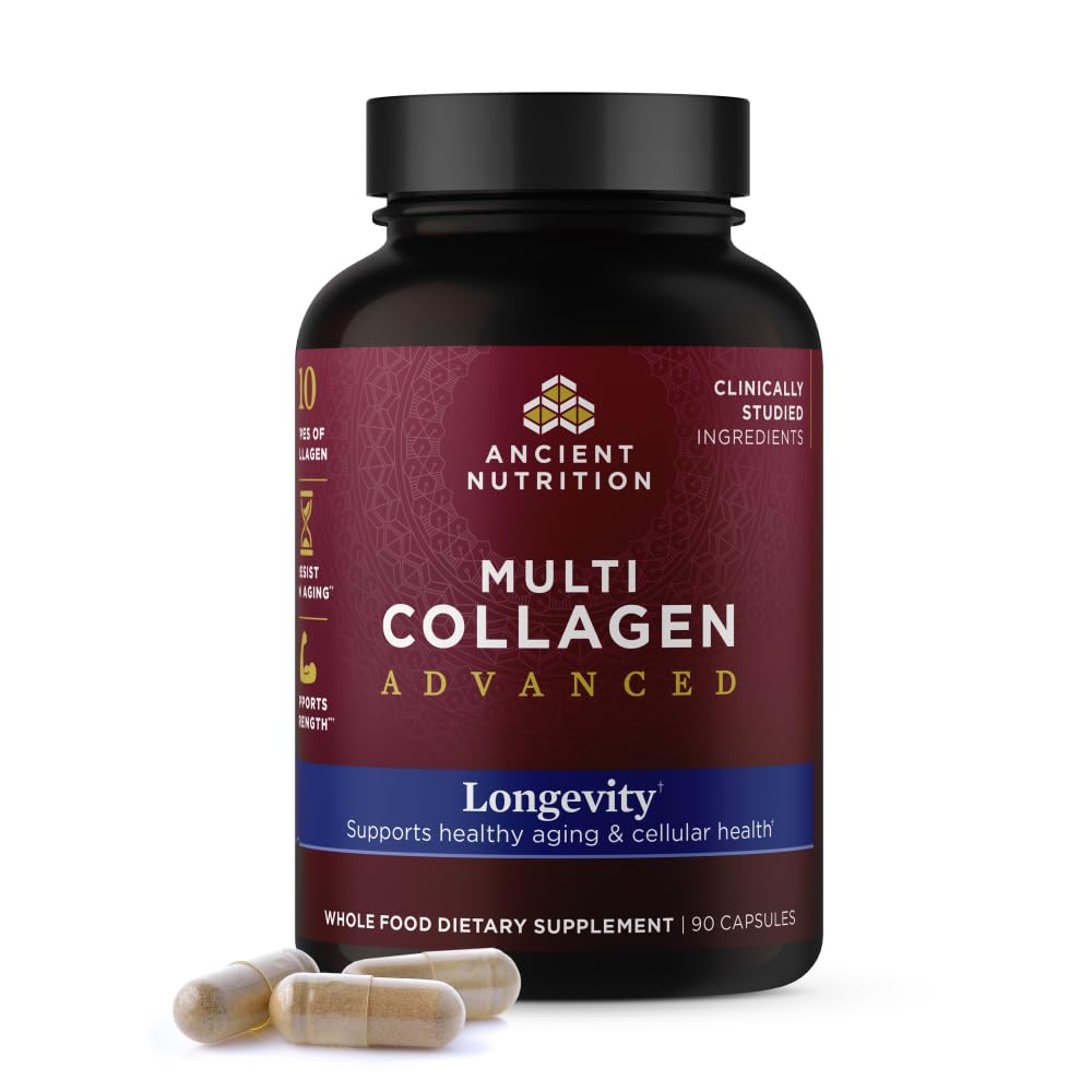 Ancient Nutrition Multi Collagen Advanced Longevity with Probiotics Hydrolyzed Collagen Peptides Promotes Healthy Aging and Cellular Energy 90