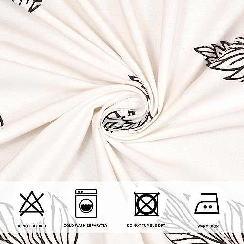Image of THE LINEN COMPANY Cotton Duck Canvas Curtains 6 Feet Long, Printed Leaf Curtains for Door & Window, 6ft Set of 2, Black Leaf