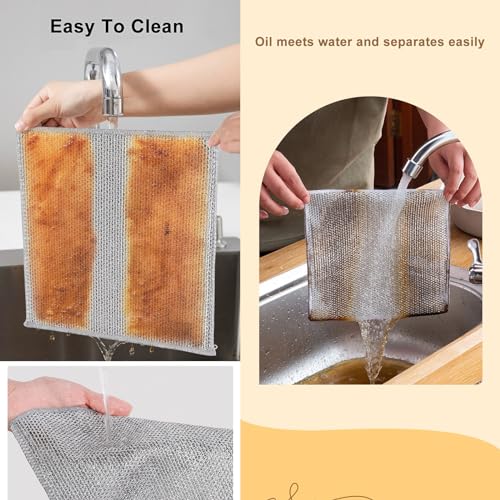 Image of Double Layer Multipurpose Non Scratch Wire Dishcloth, Soft Wire Dishwashing Rag Safe for Non-Stick Cookware, Scrubs & Cleans for Dishes, Sinks, Counters, Stove Tops, Easy Rinsing (6Pcs)