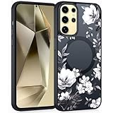 Coiwxmoi Magnetische Handyhülle für Samsung Galaxy S25 Ultra 5G 6,8" Hülle, Kompatibel mit MagSafe, Aesthetic Blumen Muster Transluzente Mädchen Case PC Schutzhülle für Samsung S25 Ultra - Schwarz 04