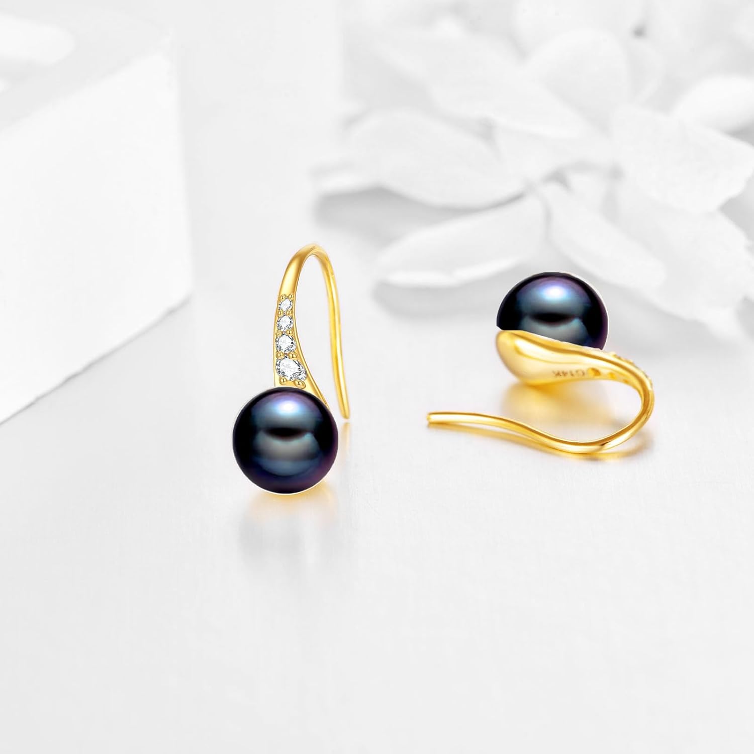 14K Gold Freshwater Pearl Earrings Solid Gold Dangle Drop 8 MM Pearl Earrings Jewelry Gifts for Women