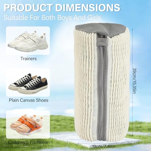 Kasanni 2-in-1 Premium Schuhwaschbeutel für Waschmaschine, Doppelreißverschluss, 360° Reinigung, Wiederverwendbar, Schützt Schuhe vor Verformung, Geeignet für alle Schuharten und Waschmaschinen (Weiß)