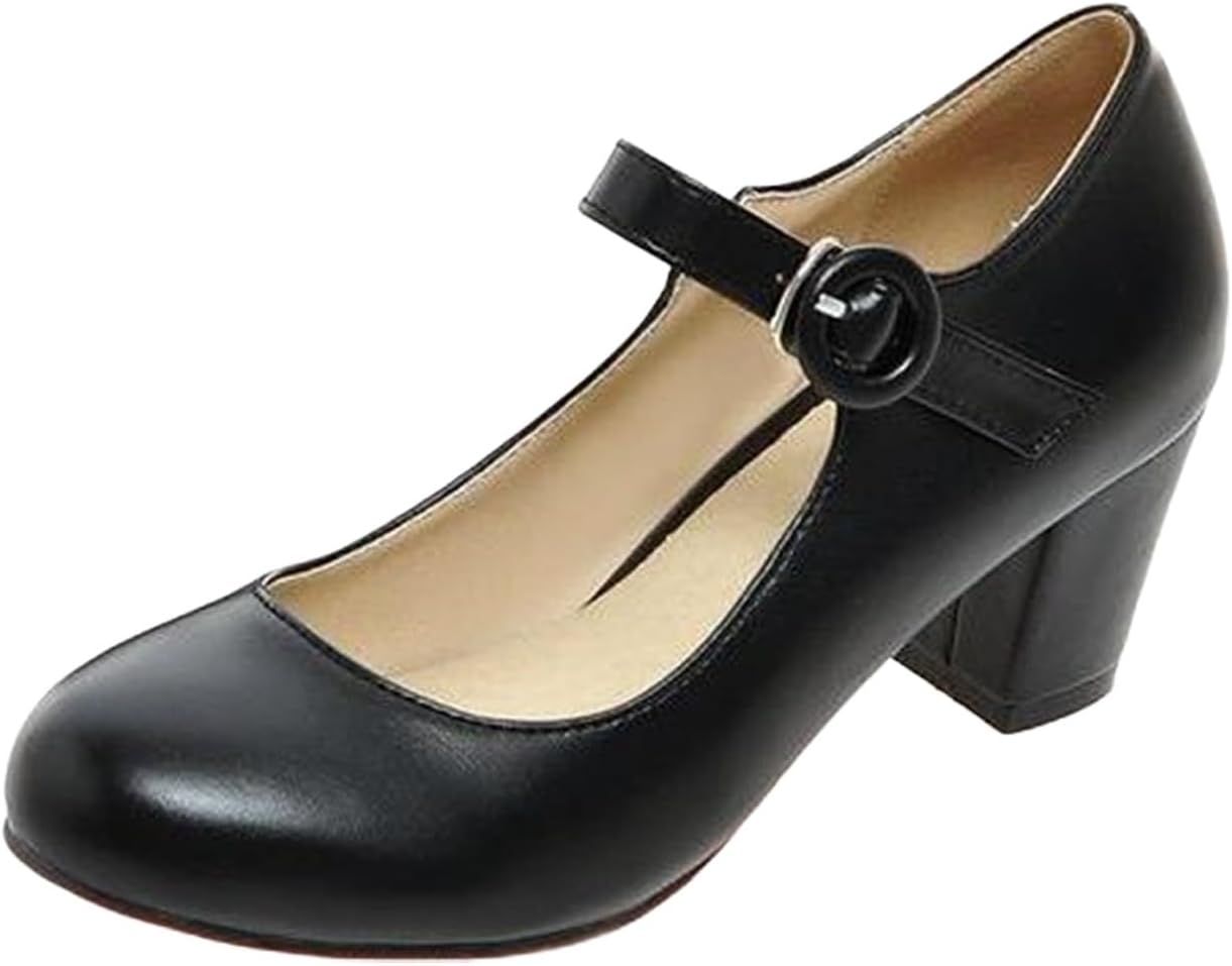 Buckle High Heels Spring Round Toe Casual Low Top Large Size Women's Shoes Women's Block High Heel Platform Shoes Ankle Strap Mary Jane Shoes Round Toe Women's Shoes Winter Boots High