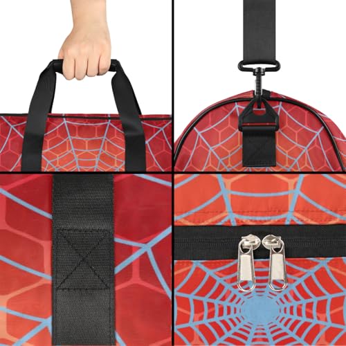 Kids Overnighter Duffel Bags for Boys Girls, Carry-On Size Sports Gym Bag with Shoe Compartments for School Practice or Overnight Travel Weekender Sleepover Tote Bag, Red Spider Web4