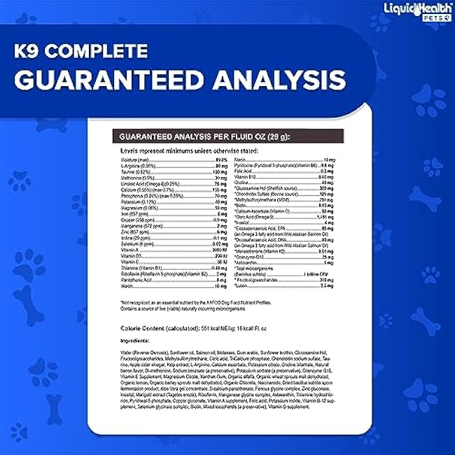 LIQUIDHEALTH Pets K9 Complete 8-in-1 Liquid Multivitamin for Adult Senior Dogs & Puppies, All in One Complete Formula Canine Vitamins for Skin & Coat, Joint Health, Immune Support - USA Made (32 oz)-iz0anRb0