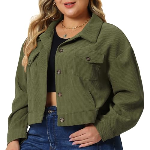 Agnes Orinda Plus Size Corduroy Cropped Jackets...