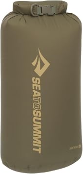 SEA TO SUMMIT - Lightweight Dry Bag M 8L - Waterproof Storage - Roll-Top Closure - Recycled Fabric - Base Lash Point & D-Ring - For Backpacking & Kayaking - 19.9 x 16.5 x 39cm - Olive Green - 67g