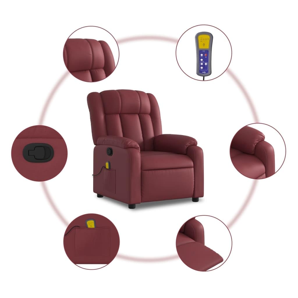 Gecheer Poltrona Massaggiante Reclinabile Rosso Vino in Similpelle,Poltrona,Relax,Reclinabile,da TV,da Lettura,Poltrona da TV,Poltrona Relax,Comoda,Poltrona Reclinabile,P373571