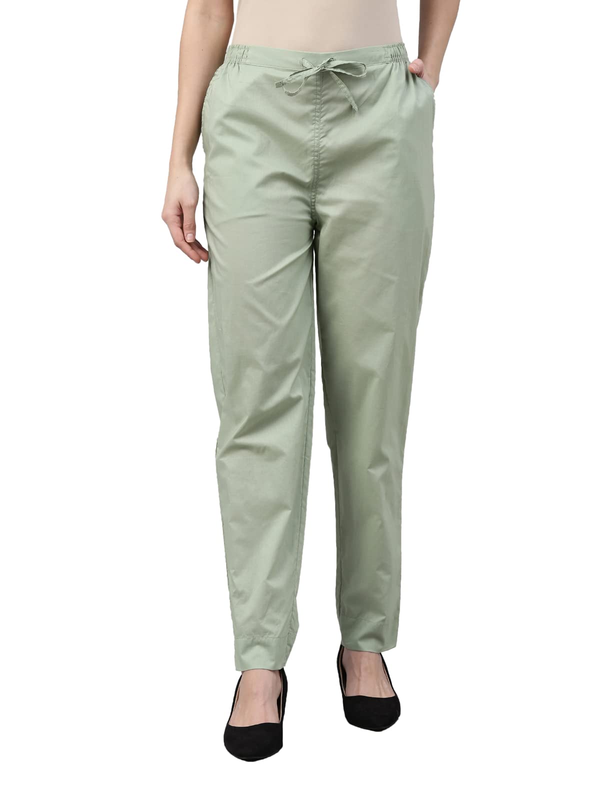 GO COLORS Soft Cotton Pant Full Length for Women| Breathable, Mid Rise