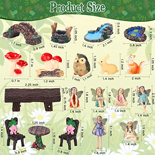 Roowest 19 Pcs Miniatures Garden Fairies Kit Garden Accessories Miniatures Bunny Squirrel Owl Animals Cute Tiny Mushroom Mini Pond Bridge Figurine for DIY Home Micro Landscape Terrarium Ornaments