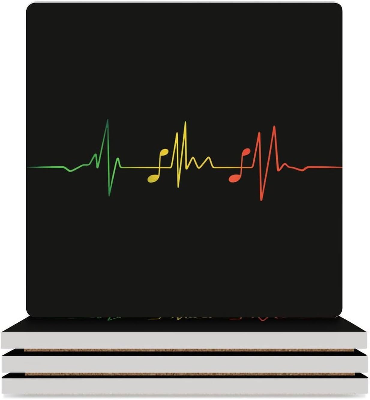 Reggae Music Note Heartbeat Coasters for Drinks Square Ceramic Coasters Cup Mats with Cork Base