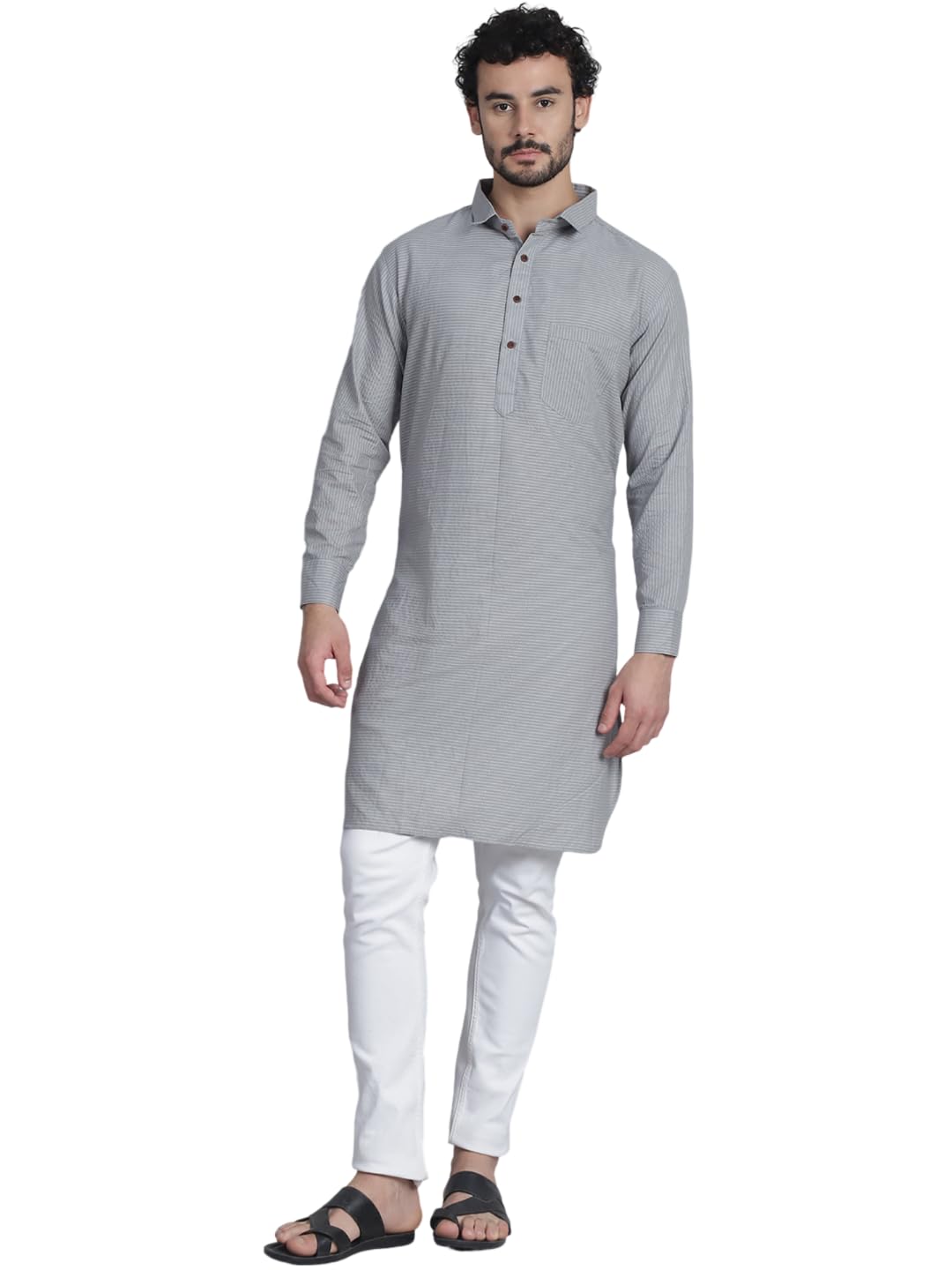 sayesha Purple Dotted Lines Men's Semi Pathani Kurta-picture-31