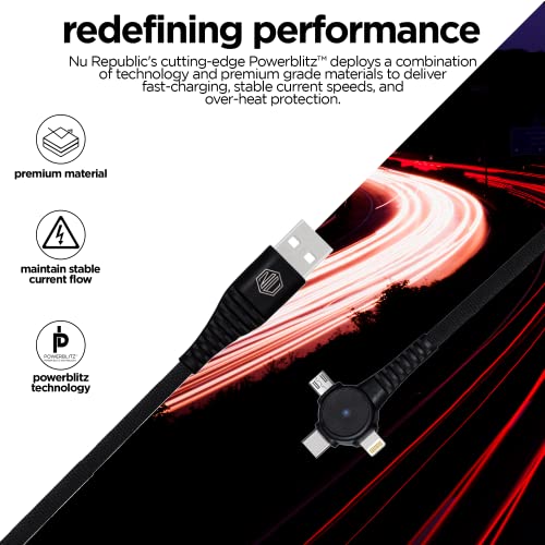 Image of Nu Republic Blaze Trinity 2.0 3-in-one USB Type C Cable 1 m USB-A to Type-C + MicroUSB + Type-L Fast Charge Cable (Compatible with Mobile, Tablet, Laptop, Black, One Cable)