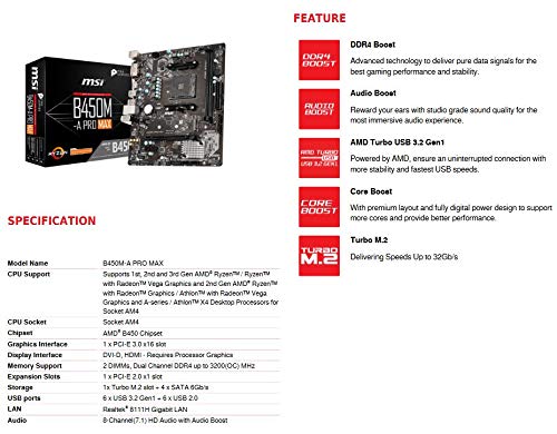MB MSI B450M-A PRO MAX AMD RYZEN Gen3 (R5/R7/R9)