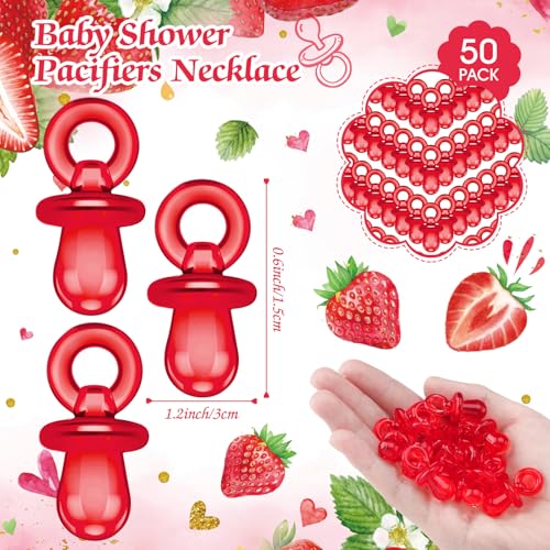 Image of Thyle 51 Pcs Strawberry Pacifier Hunt Baby Shower Games Include Hunt Sign and 50 Acrylic Pacifiers for Baby Shower Decoration Gift Sets Gender Reveal Party Decor