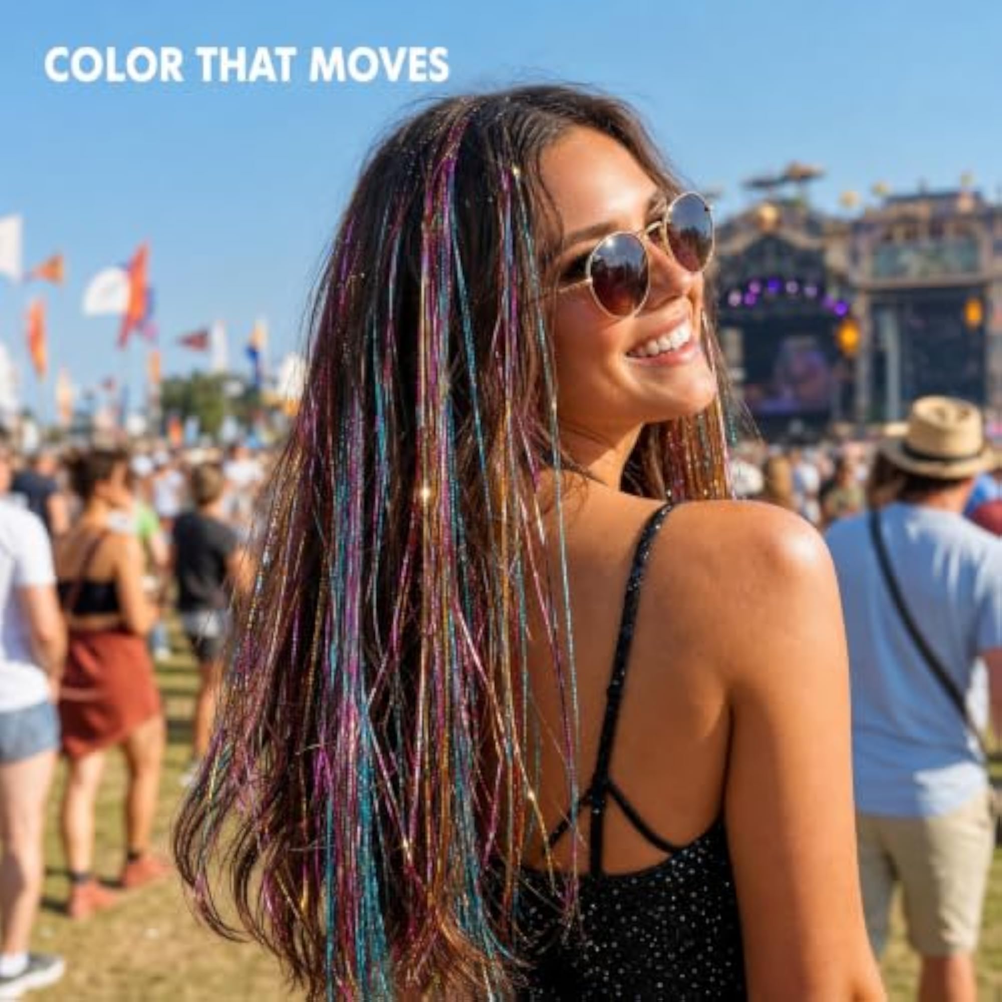 12Pcs Gold & Multicolor Clip-in Hair Tinsel Extensions