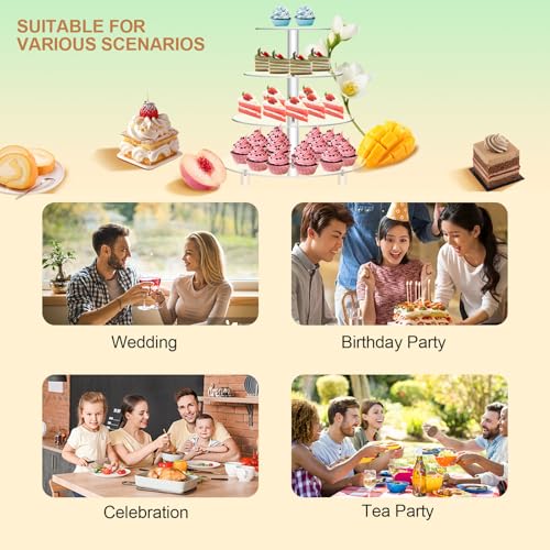 Jusalpha Large 4 Tier Cupcake Stand,Acrylic Round Cake Stand Dessert Tower Tea Party Serving Platter, Cupcake Tree Wedding Party Décor, Stand with Rod Feet (4RF)