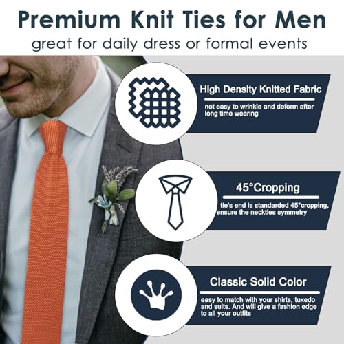 Image of Mantieqingway Pointed Knit Ties for Men Pure Color 2.76'' Skinny Neck Tie Formal Business Knitted Tie for Daily Wedding Party