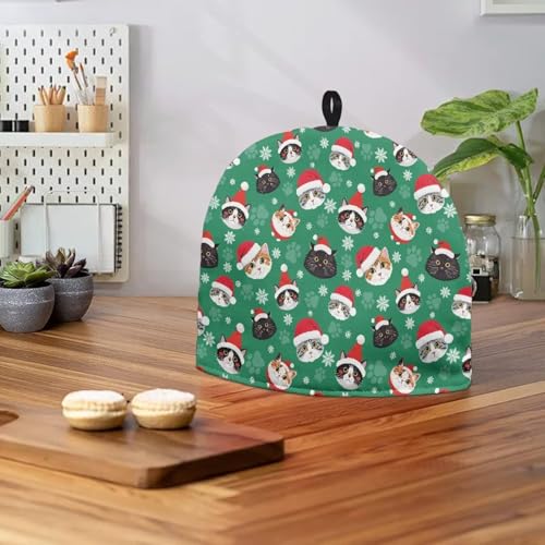 Image of Christmas Cat Print Tea Cozy Creative Insulated Tea Cosy Extra Thick Home Kitchen Decoration Creative Gifts Dust Teapot Cover Kitchen Accessories for Festival