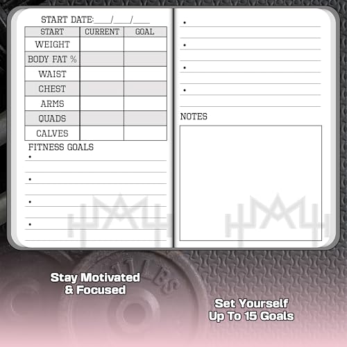 Diario de fitness de bolsillo A6 con cinta métrica corporal para registrar 93 entrenamientos 4