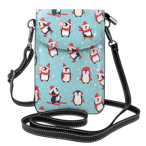 Sac pochette téléphone portable femme motif pingouin de Noël et portefeuille en cuir PU