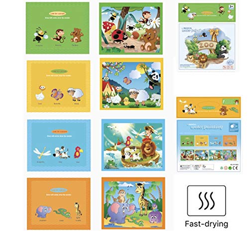 Markbetter 2-pk Reusable Water-Reveal Book Set with Gift Box Water Coloring Activity Pads Aqua Drawing Painting Toy Travel Activity Kit with Bonus Pens for Kids (Zoo&Dinosaur) - Thumbnail 4