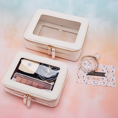 Makeup Bag for Women, Clear Cosmetic Bags Travel Toiletry Bag, Heavy Duty Makeup Organizer, Cute Makeup Case Bag Accessories with Clear Windows & Gold Zippers(White) - Image 5
