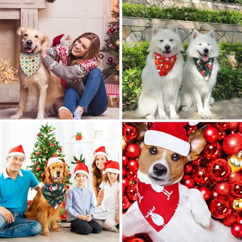 4 Stück Haustier Bandanas,Dreieckstuch,Haustier Dreieck Lätzchen,Halstuch Einstellbare für Hunde Katze,Weihnachten Hund Bandanas,Mit Weihnachtsmann Elchmustern,Weihnachten Haustier Halstuch Deko