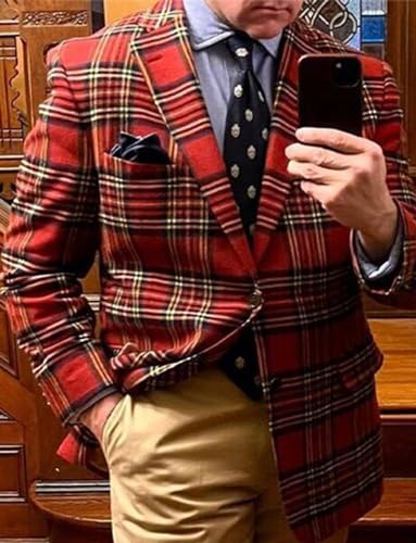 Men's Scotland Plaid Tweed Blazer for Casual Daily Christmas Formal Suit Jacket3