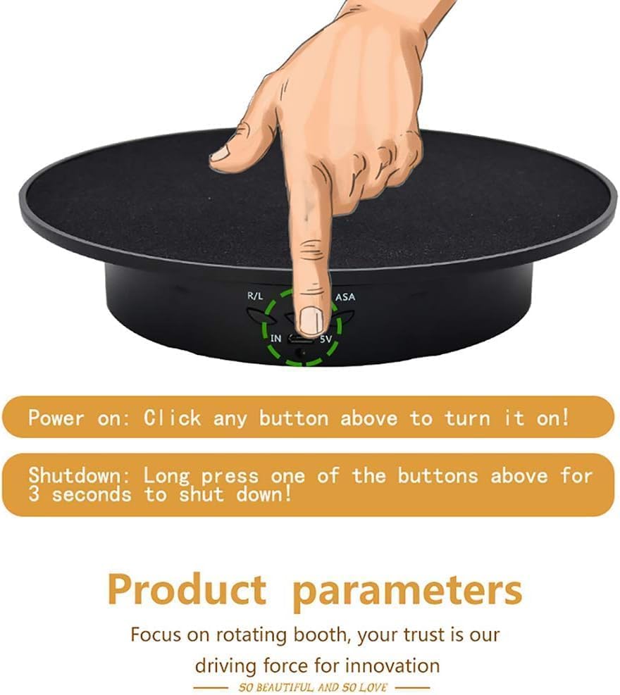 Image of Motorized Rotating Display Stand - 360 Degree Electric Turntable for Product Photography, Jewelry, and 3D Scanning | Multi-Speed & Multi-Angle Control, USB Powered (Black)
