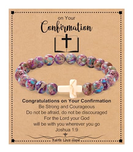 Image of Cross Bracelets for Women, Christian Gifts for Women Stocking Stuffers for Teens Cross Bracelet Imperial Nature Stone Bead Bracelet Confirmation Baptism Gift for Teen Girls Christmas Religious Gift Cathlic Faith Jewelry