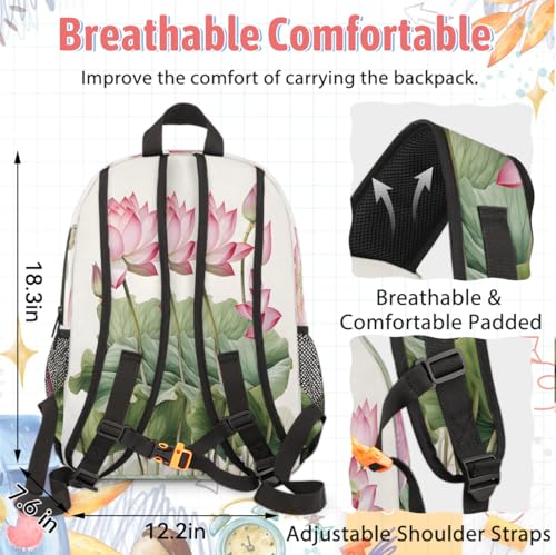 TropicalLife Lotus Flower Backpack with Lunch Box Set, Back Pack and Lunch Bag Lotus Flower Waterproof Casual Daypack Bag for Work Travel4