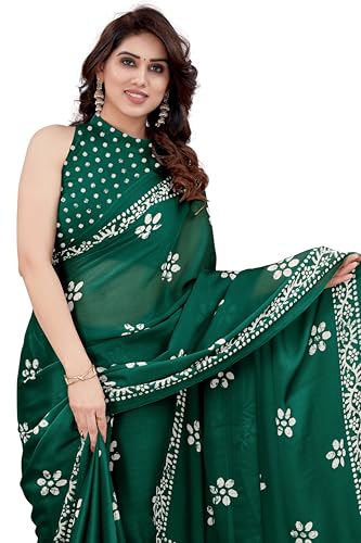 Image of MIRCHI FASHION Saree for Woman Chiffon Batik Printed | Lightweight Daily Wear Women's Office Sari with Blouse Piece (Available in 40 Colours)