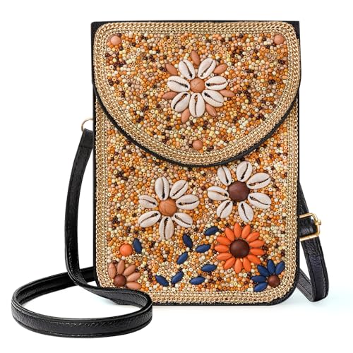 Image of Small Beaded Crossbody Bag for Women, Boho Cell Phone Shoulder Purse Wallet with Handcrafted Colorful Beads