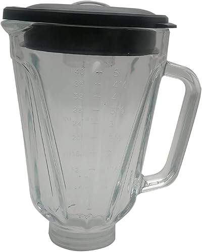 Miniatura 8 de Update - Jarra redonda de vidrio Pyrex de 6 tazas de 48 onzas con hoja cruzada y tapa inferior base, compatible con batidora Hamilton Beach HBB800,