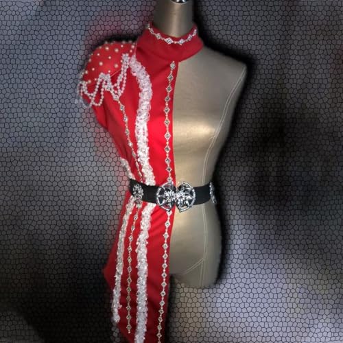Vêtements de danse patchwork haut de gamme avec perles blanches - 7