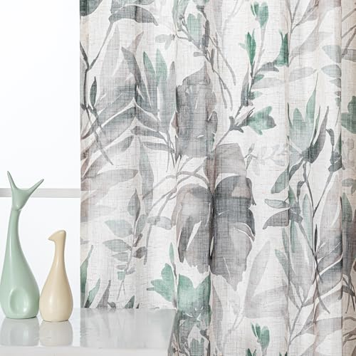 Image of MYSKY HOME Floral Curtains 90 Inch Length Light Filtering Two Pages Pinch Pleated Curtains for Living Room Flower Printed Privacy Protect Drapes Set 2 Panels,Brown and Natural