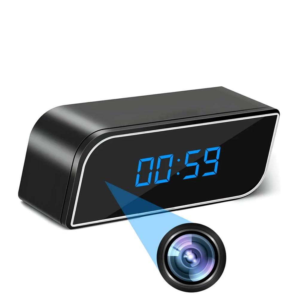 Tosuny Caméra D'horloge Intelligente, Caméra de sécurité WiFi 1080P avec Réveil, Vision Nocturne, Détection de Mouvement et Alerte, WiFi 2,4 G, Vue en Temps Réel, Objectif Grand Angle