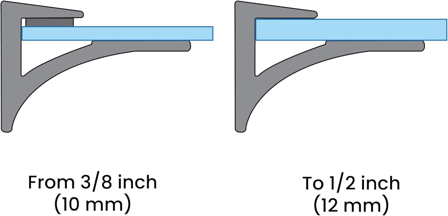 Dulles Glass Floating Shelf Brackets, Designer Heavy Duty, Brushed Brass, for Glass, Wood, Acrylic Wall Mounted Shelf Support. 2 Pack.