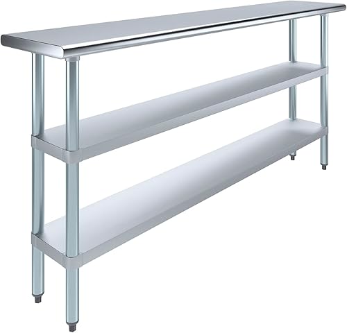 Vista 11 de AmGood Mesa de trabajo de acero inoxidable con 2 estantes NSF Mesa utilitaria de metal (15 pulgadas de largo x 24 pulgadas de profundidad)