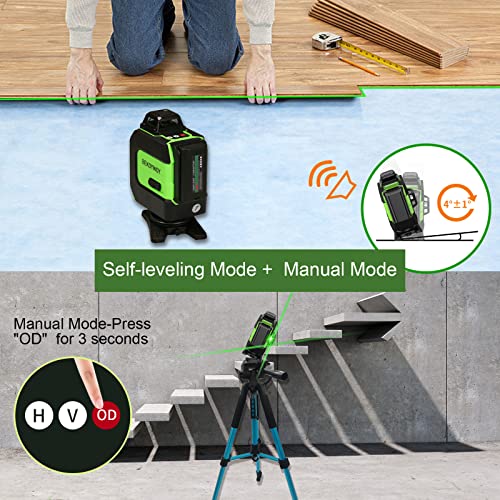Nível laser de linha BEKOYWOY, 4D verde 16 linhas, laser de linha horizontal e vertical autonivelant