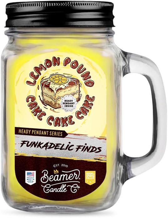 Beamer Candle Co. - Lemon Pound Cake Cake Cake Candle – Notes of Lemon, Vanilla, Sugar – Funkadelic Finds Collection- Jewelry Candle - Large (12oz) Mason Jar