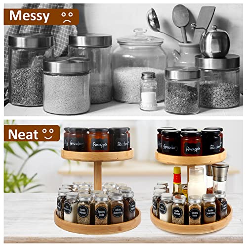 2 Tier Lazy Susan Organizer, Bamboo Lazy Susan For Table, Pantry Lazy Susan Turntable For Cabinet, 12 Inch Wood Kitchen Turntable Organizer, Rotating Spice Rack Organizer For Countertop,Bathroom #TOP3