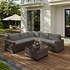 Gizoon 6-Piece Outdoor Patio Furniture Set, PE Wicker Rattan Sectional Sofa Conversation Set with Thickened Cushions and Coffee Table, All-Weather Patio Furniture for Garden, Backyard, Poolside, Grey